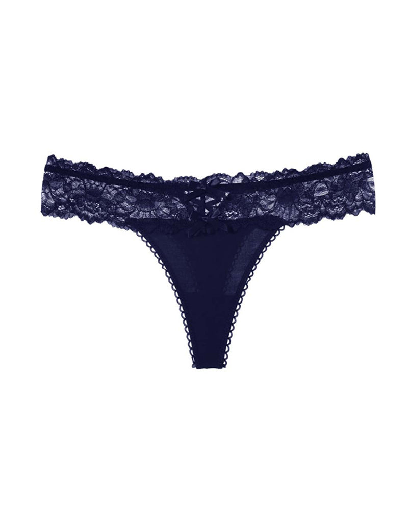 String sexy en dentelle taille basse, dos ajouré croisé