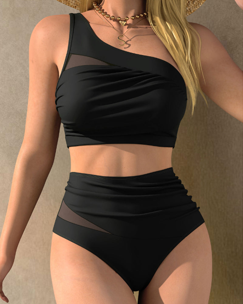 Maillot de bain bikini sexy asymétrique en résille transparente