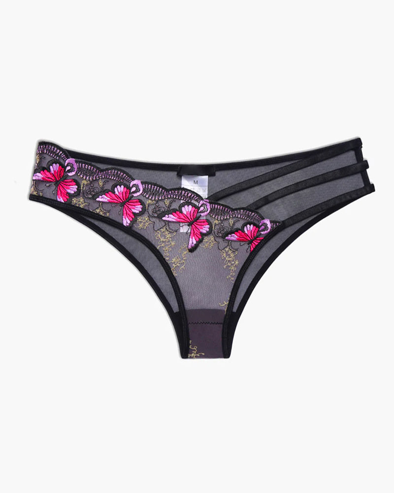 Culotte sexy in tulle ricamato con farfalle