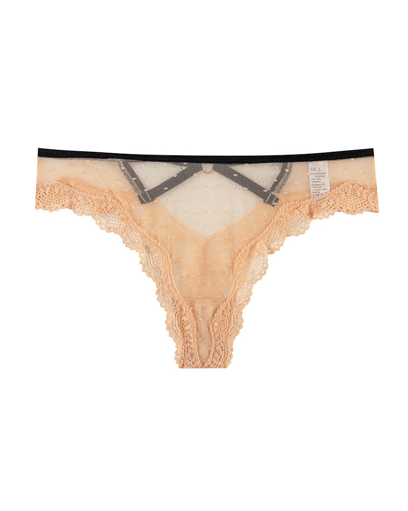String sexy transparent à pois et découpes en dentelle