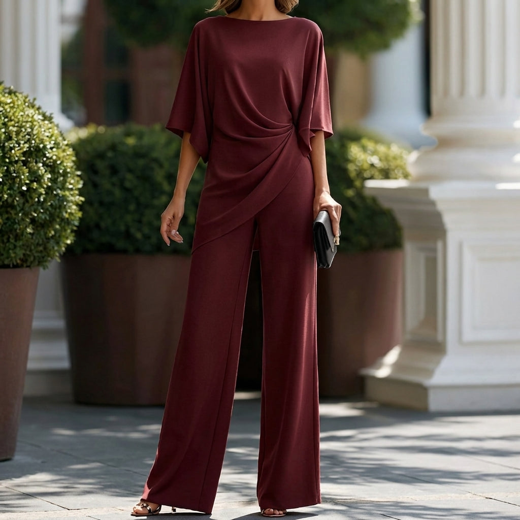 Gabriela | Conjunt de brusa drapejada i pantalons amples