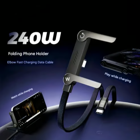 Cable de carga rápida 240 W 2 en 1 con soporte de teléfono integrado