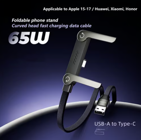 Cable de carga rápida 240 W 2 en 1 con soporte de teléfono integrado