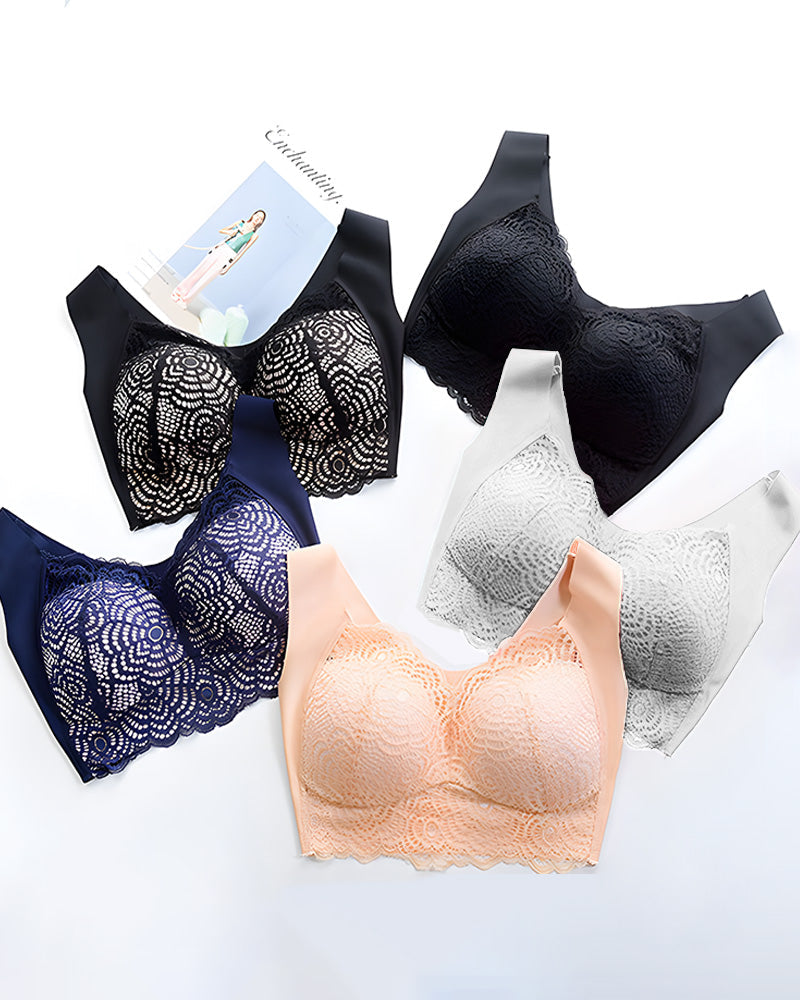 Reggiseno senza cuciture in pizzo traforato per seno abbondante