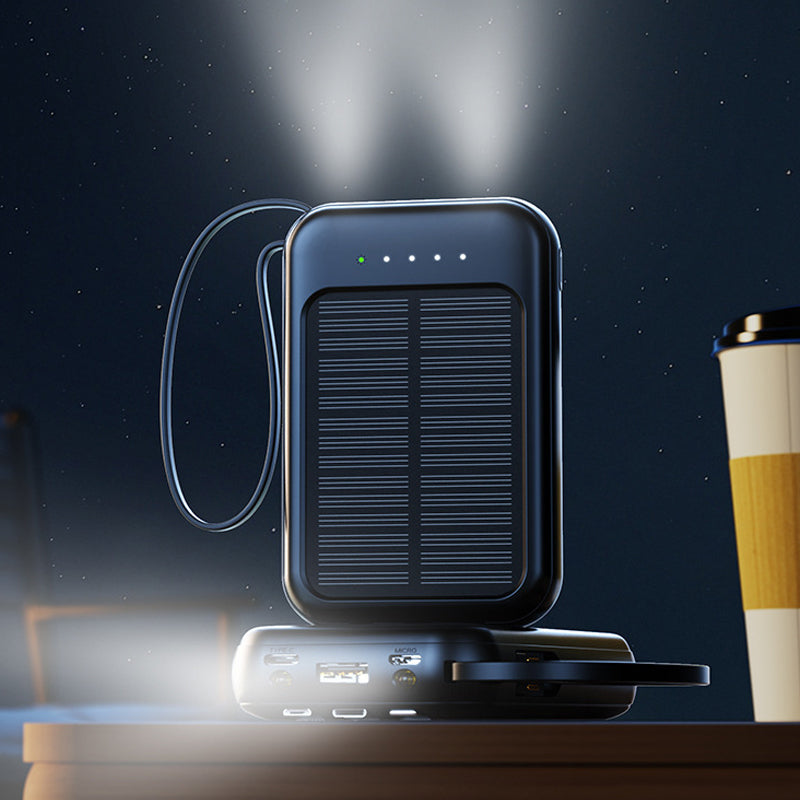 Mini batteria esterna solare autonoma con cavo integrato