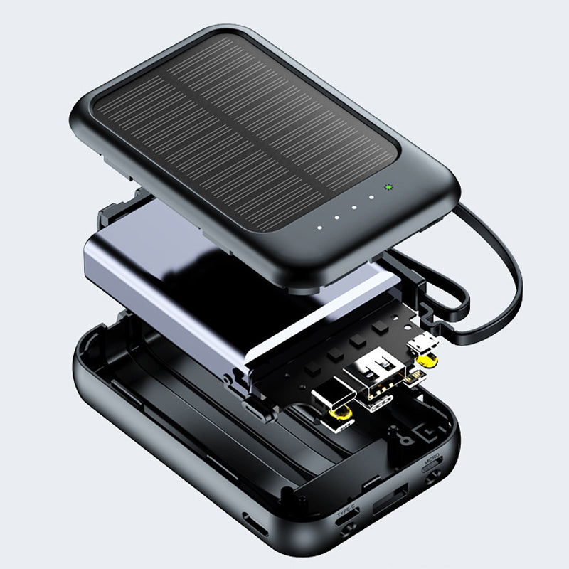 Mini batteria esterna solare autonoma con cavo integrato