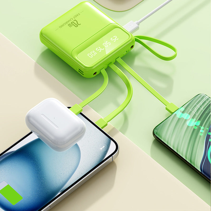 Batería externa portátil de 20 000 mAh con 4 cables integrados