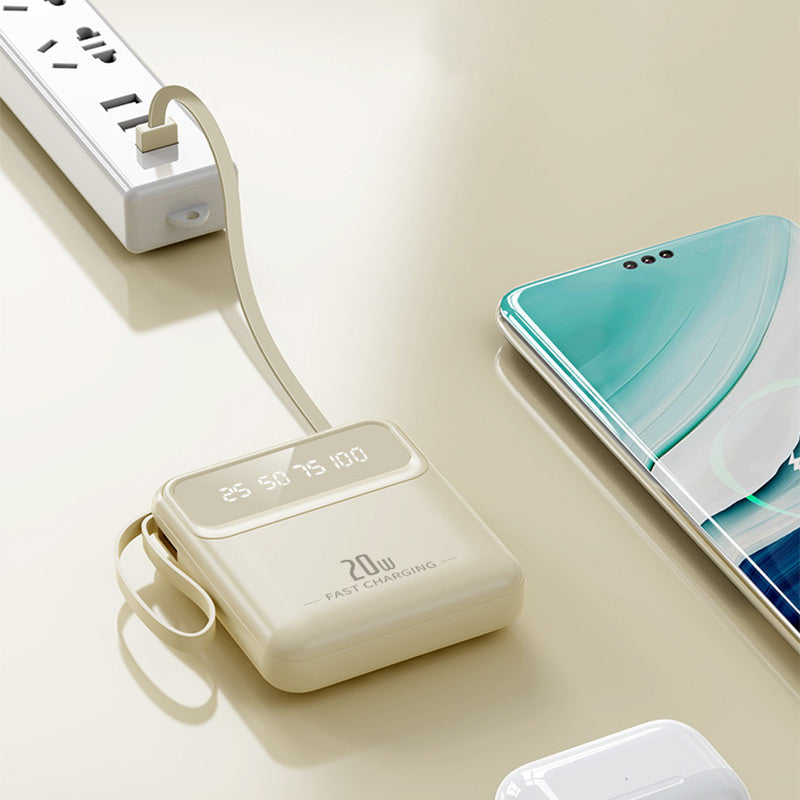 Batería externa portátil de 20 000 mAh con 4 cables integrados