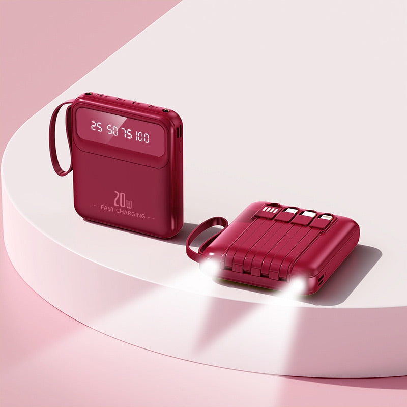 Batterie externe portable 20 000 mAh à 4 câbles intégrés