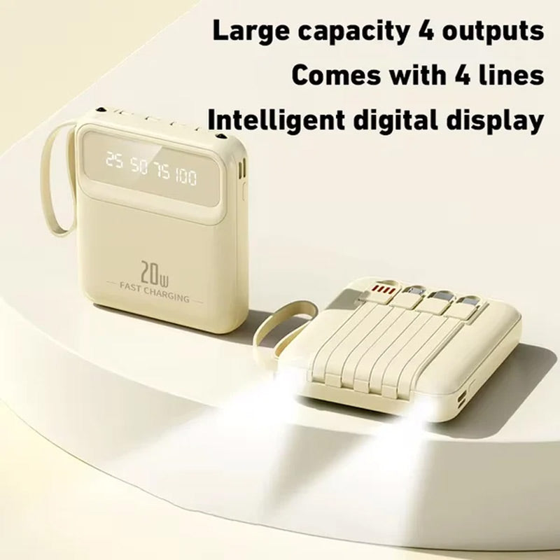 Batería externa portátil de 20 000 mAh con 4 cables integrados