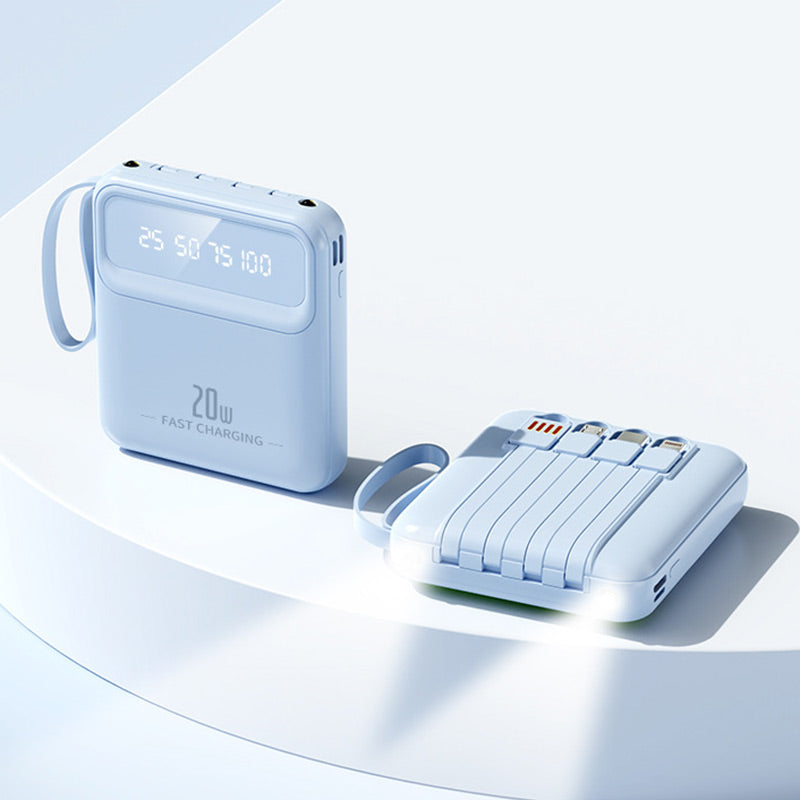 Batterie externe portable 20 000 mAh à 4 câbles intégrés
