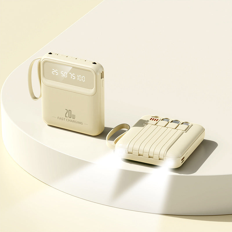 Batterie externe portable 20 000 mAh à 4 câbles intégrés