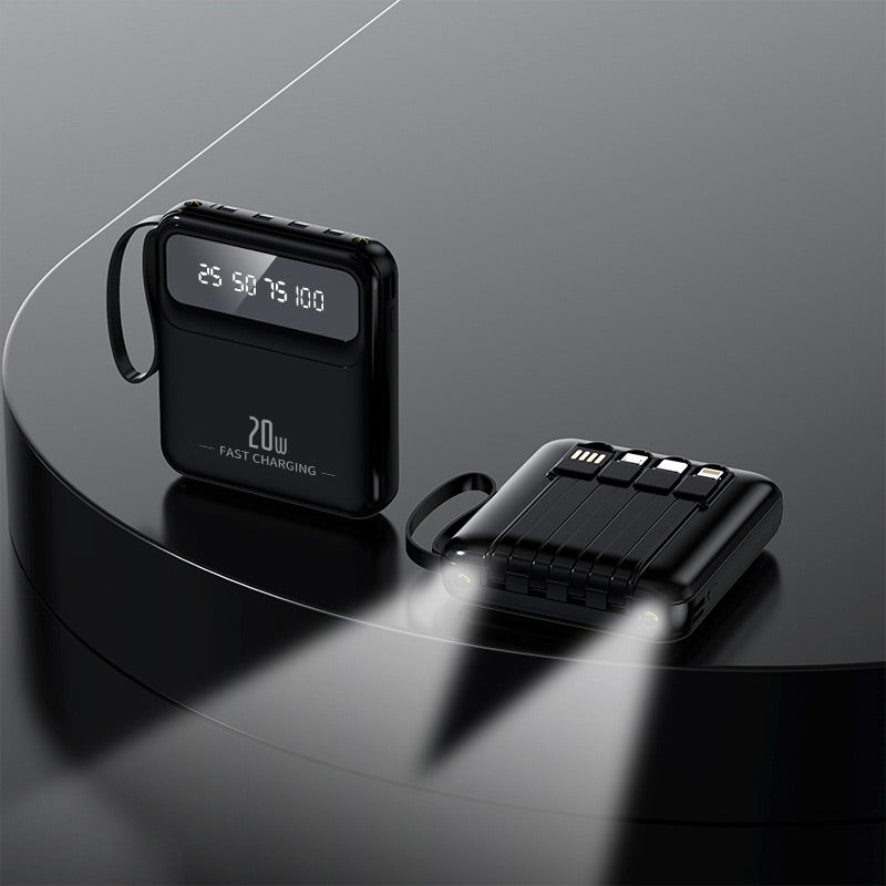 Batterie externe portable 20 000 mAh à 4 câbles intégrés