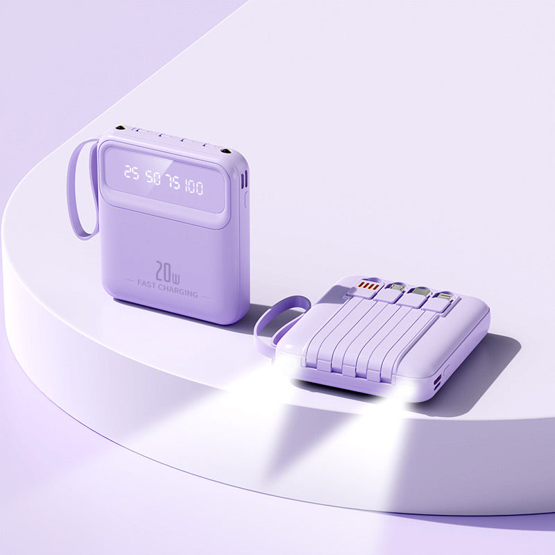 Batterie externe portable 20 000 mAh à 4 câbles intégrés
