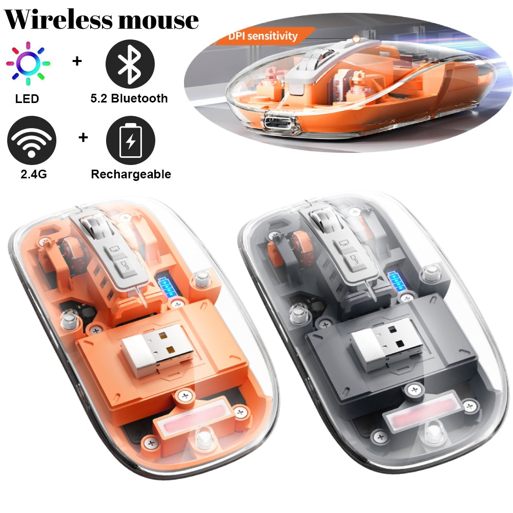 Ratolí sense fil Bluetooth recarregable amb carcassa transparent