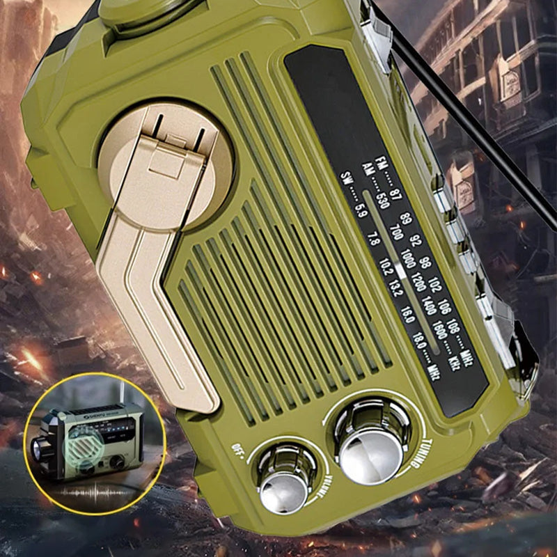 Radio de emergencia multifunción solar y de manivela