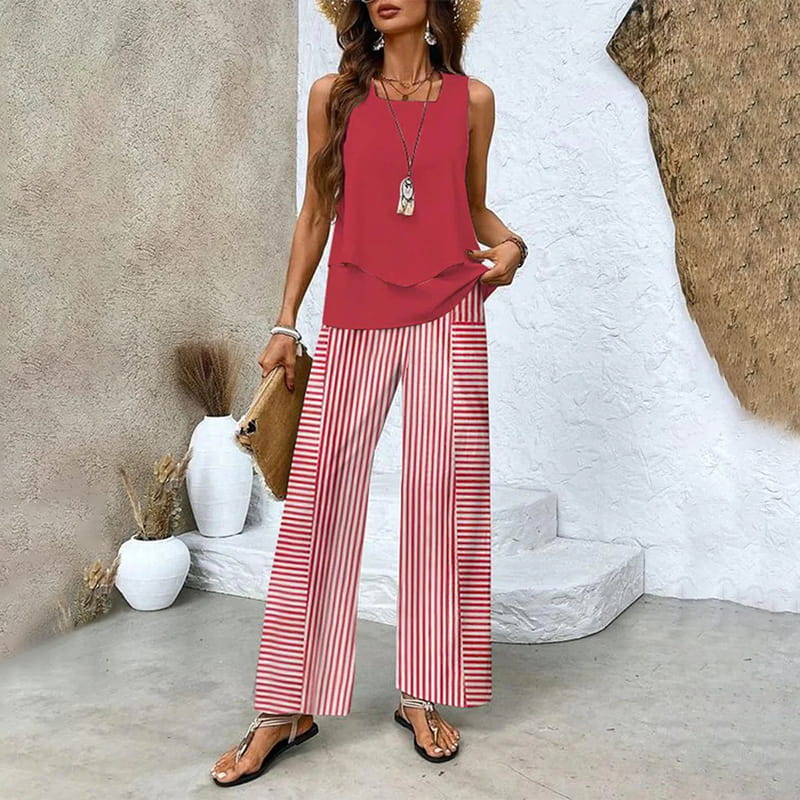 Conjunt estampat: top sense mànigues i pantalons