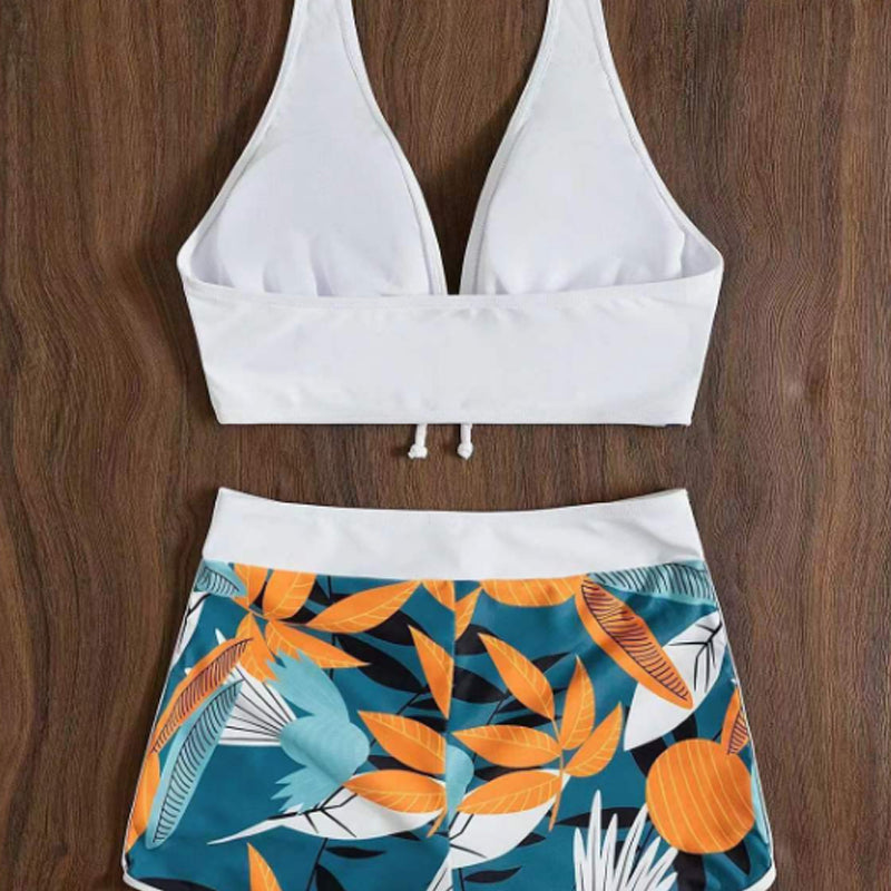 Todelt bikinibadestoff med V-hals og ryggløs design