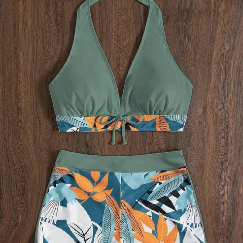 Todelt bikinibadestoff med V-hals og ryggløs design