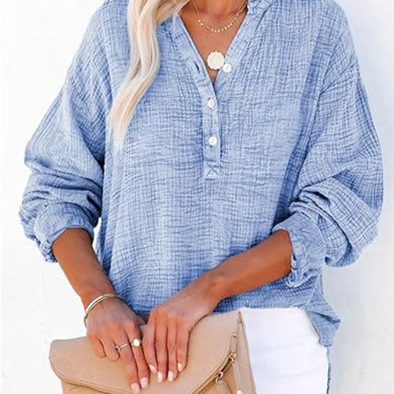 Camicia casual a maniche lunghe con scollo a V