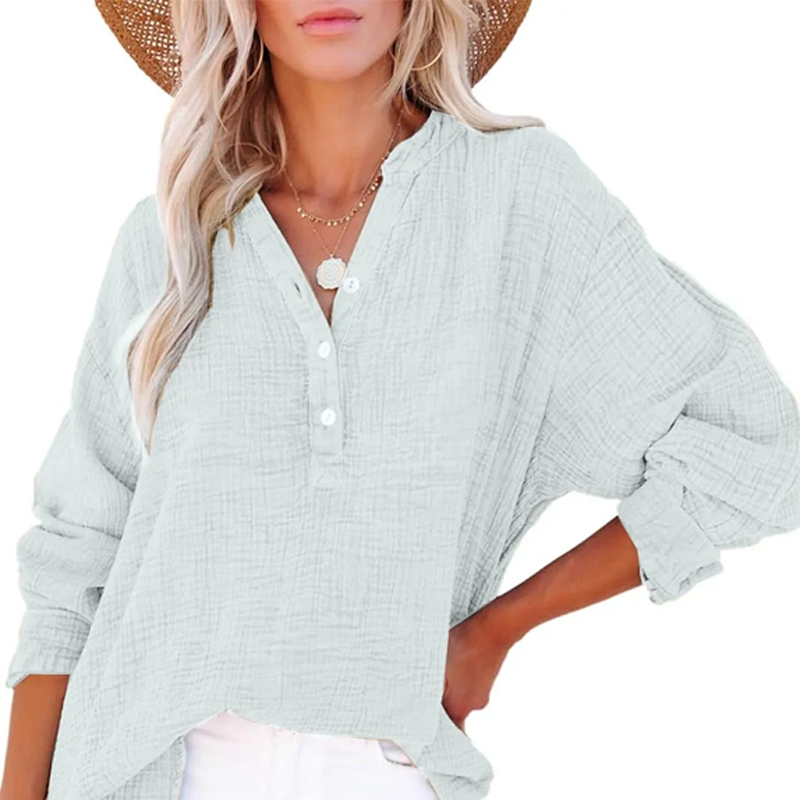 Camicia casual a maniche lunghe con scollo a V