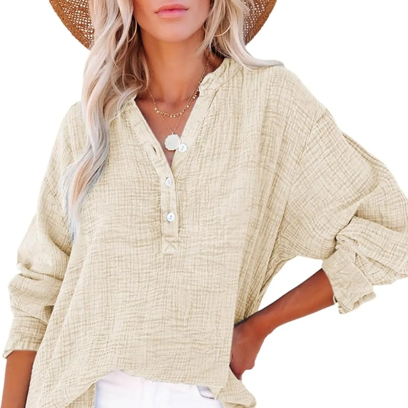Camicia casual a maniche lunghe con scollo a V