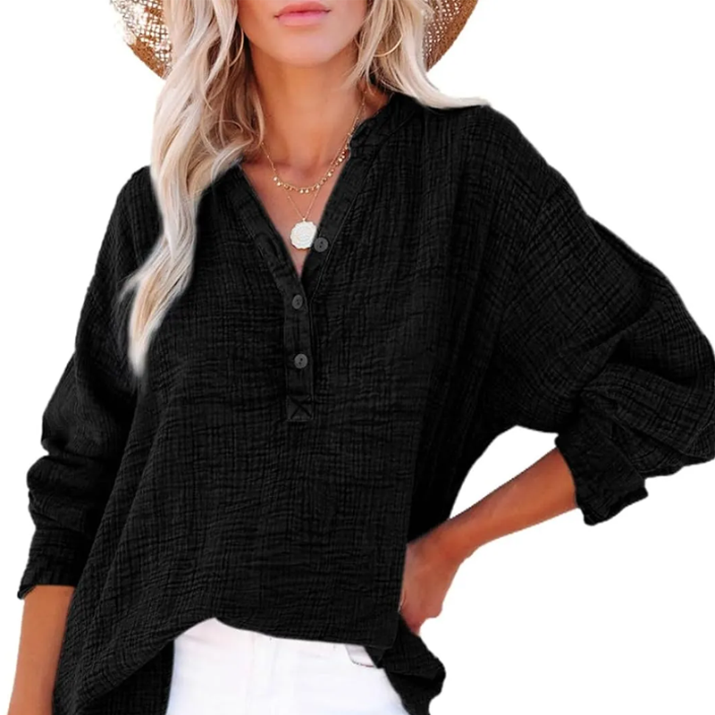 Camicia casual a maniche lunghe con scollo a V