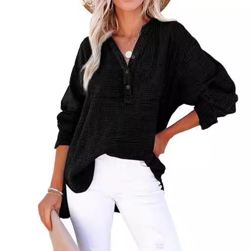 Uformell langermet bluse med V-hals