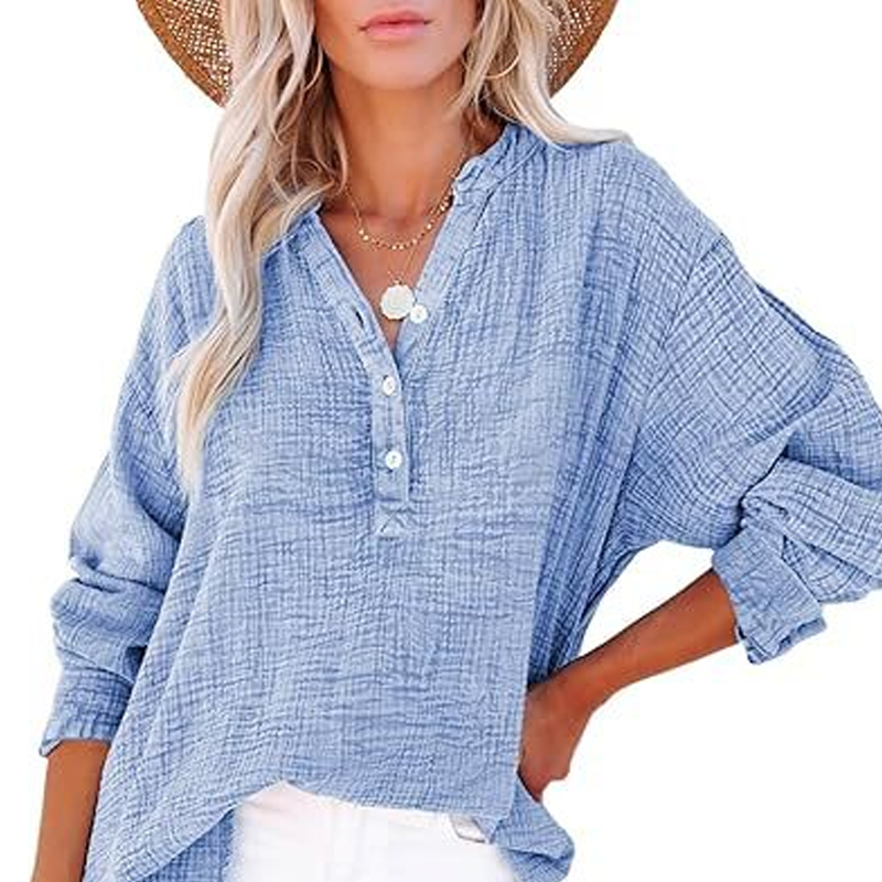 Uformell langermet bluse med V-hals