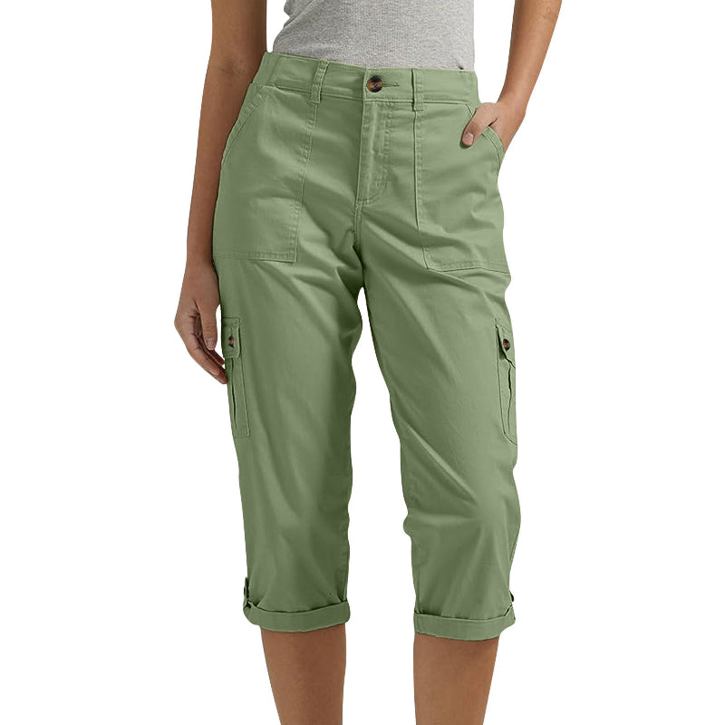 Short décontracté multi-poches à haute élasticité pour femme