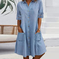Minivestit blau senzill de denim amb coll i punt de collaret