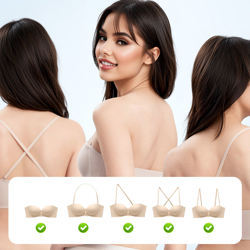 Reggiseno arricciato senza ferretto con spalline rimovibili
