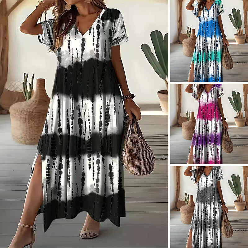 Abito casual da donna con scollo a V e effetto sfumato