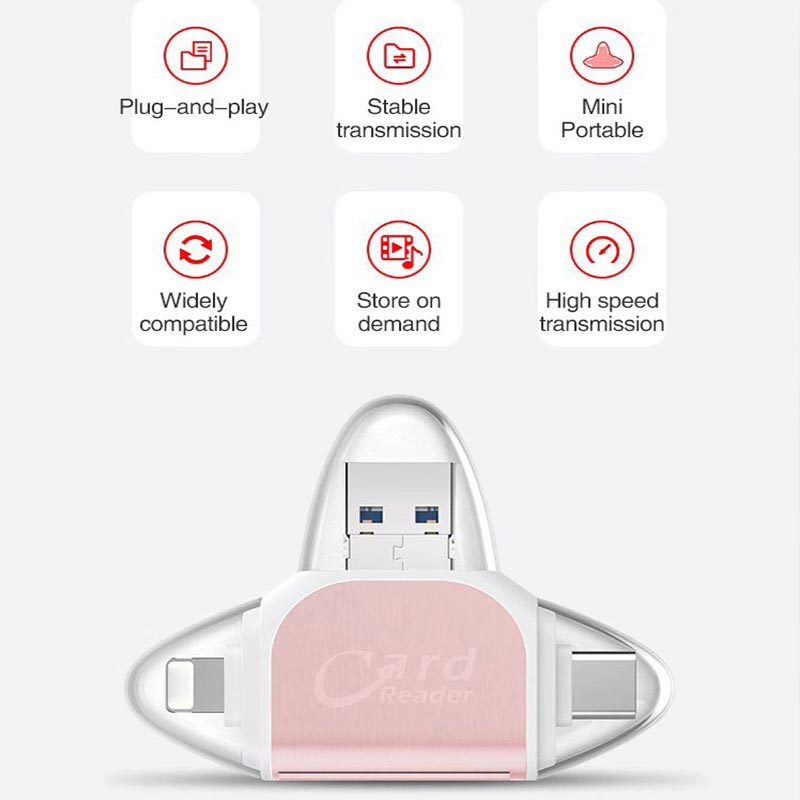 Lecteur de cartes multifonction 4 en 1 avec plusieurs ports