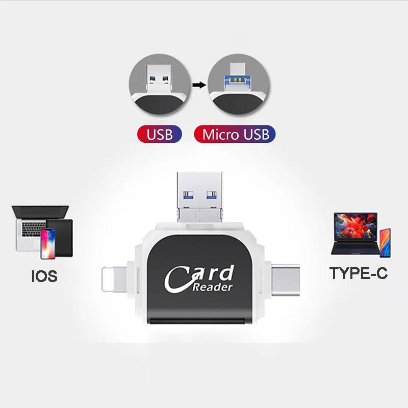 Lecteur de cartes multifonction 4 en 1 avec plusieurs ports