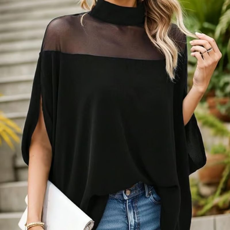 Brunette bluse med ståkrage