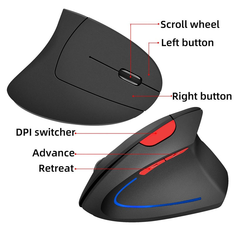 Trådløs oppladbar ergonomisk vertikal mus via USB