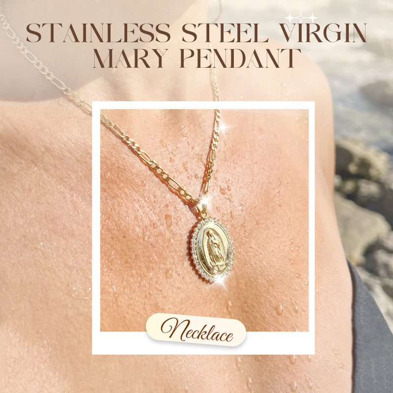 Pendentif Vierge Marie en acier doré