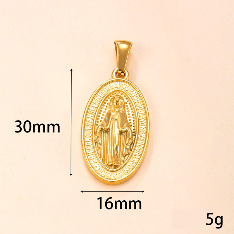 Pendentif Vierge Marie en acier doré
