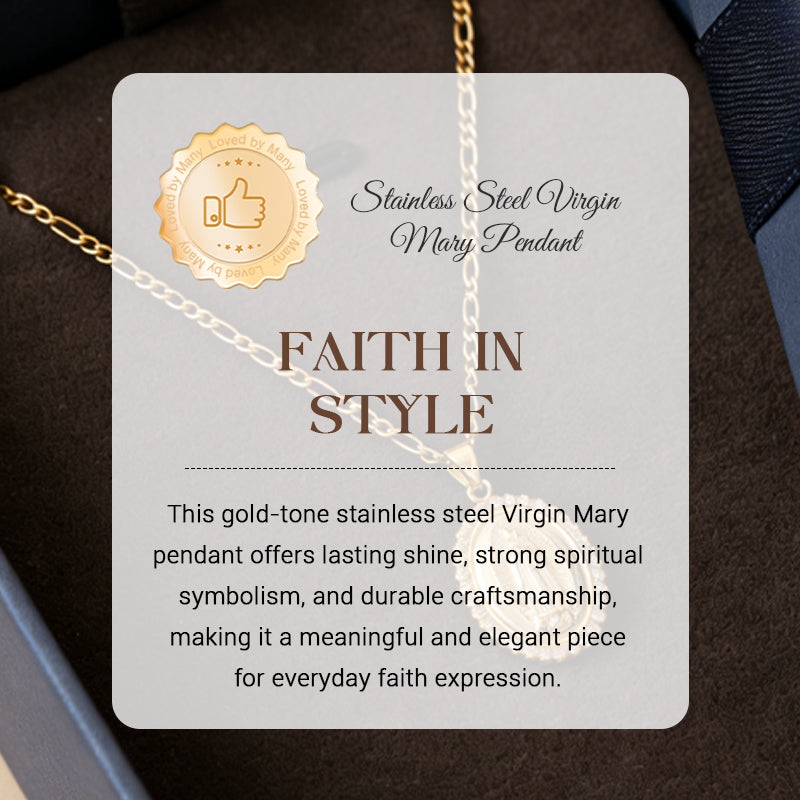 Colgante de la Virgen María en acero dorado
