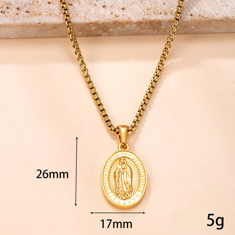 Pendentif Vierge Marie en acier doré