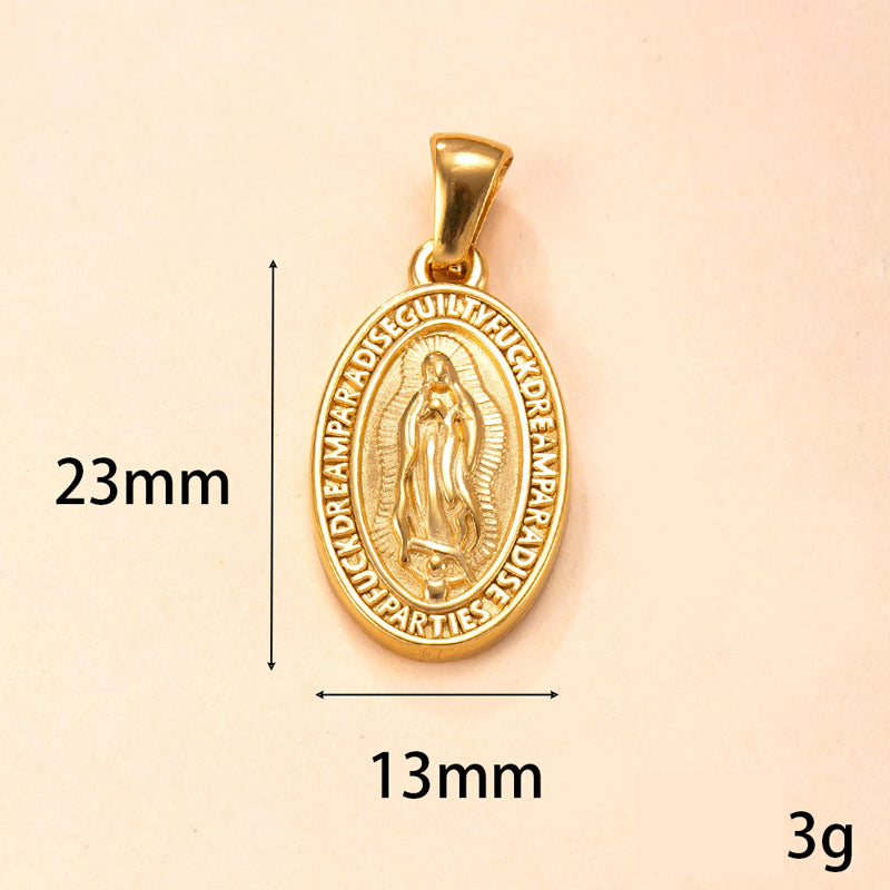 Pendentif Vierge Marie en acier doré