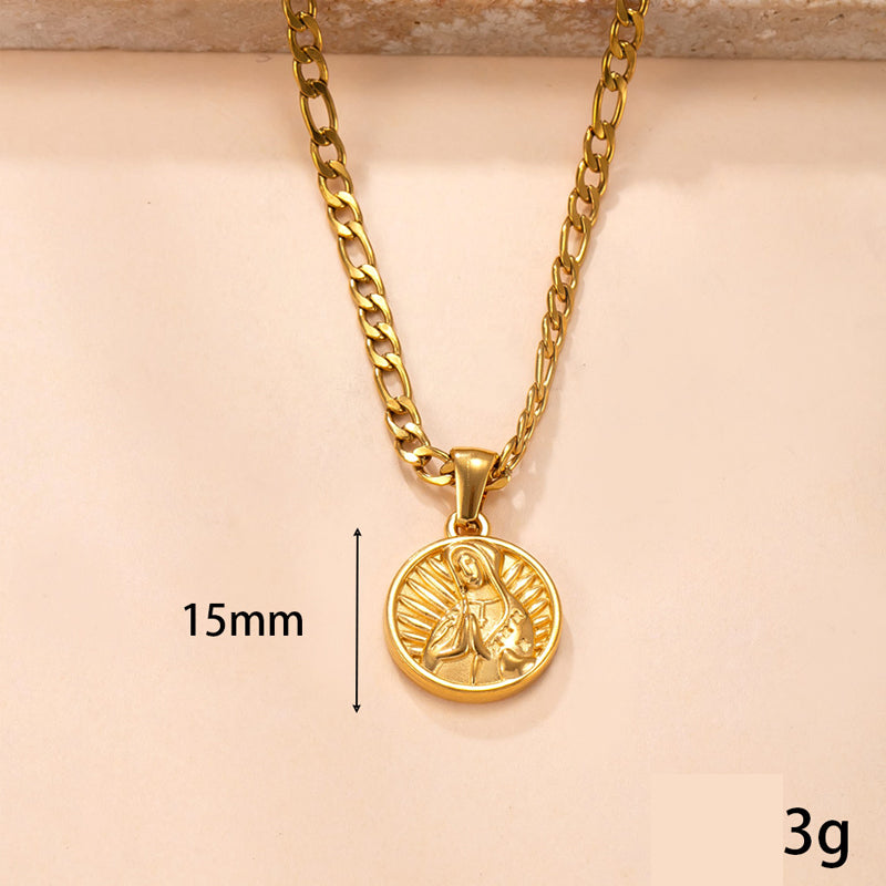 Pendentif Vierge Marie en acier doré