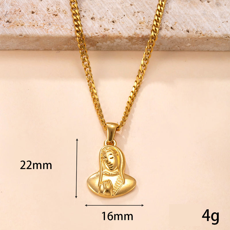 Pendentif Vierge Marie en acier doré