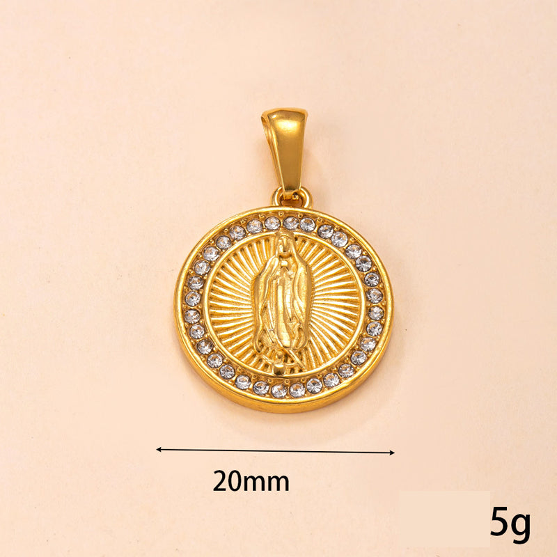 Pendentif Vierge Marie en acier doré