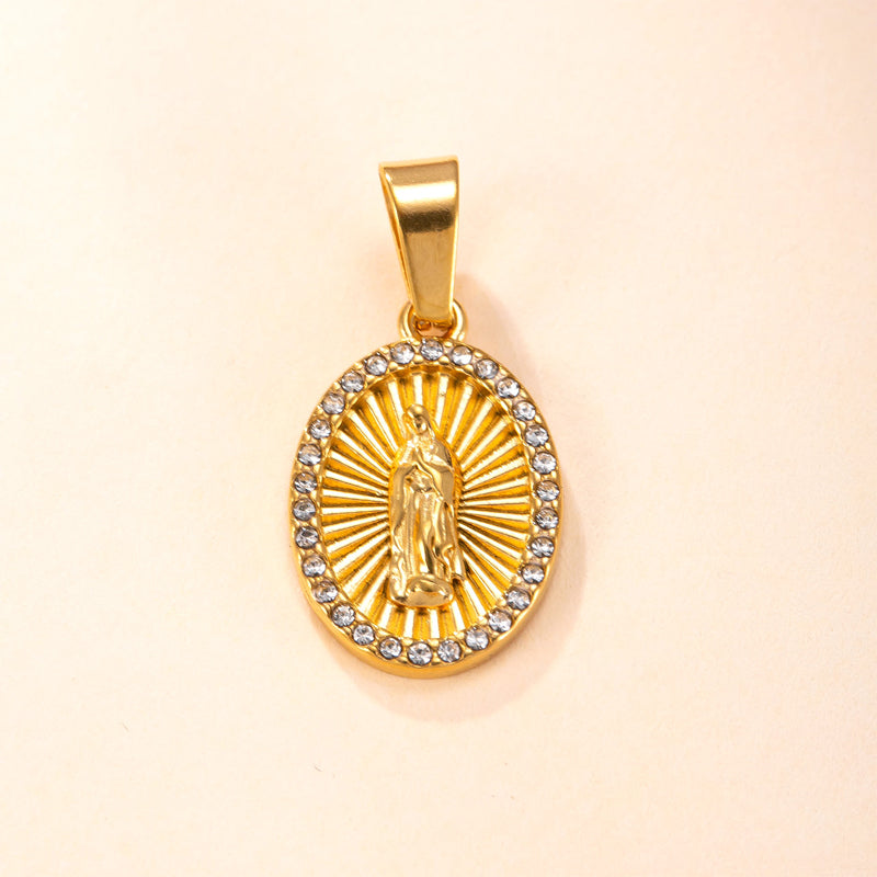 Pendentif Vierge Marie en acier doré