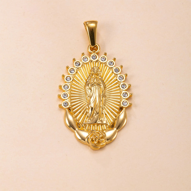 Pendentif Vierge Marie en acier doré