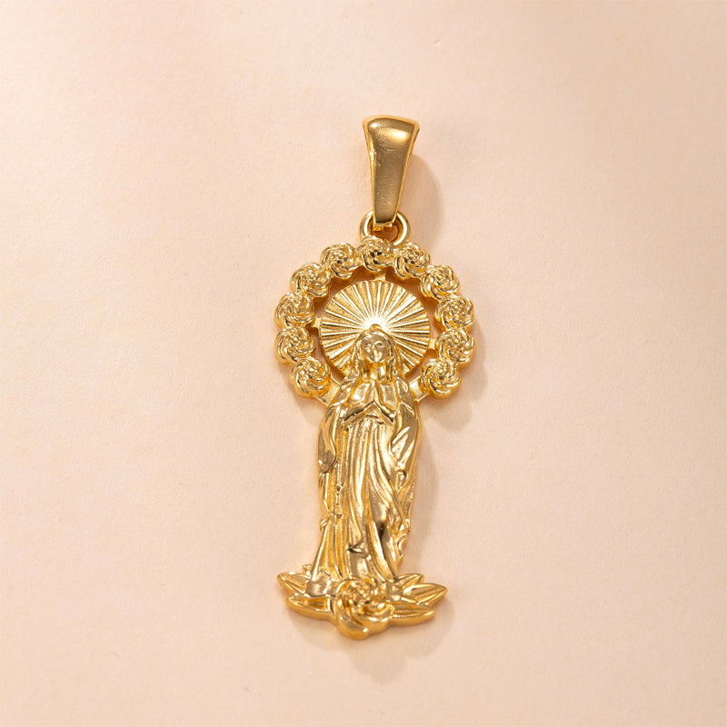Pendentif Vierge Marie en acier doré