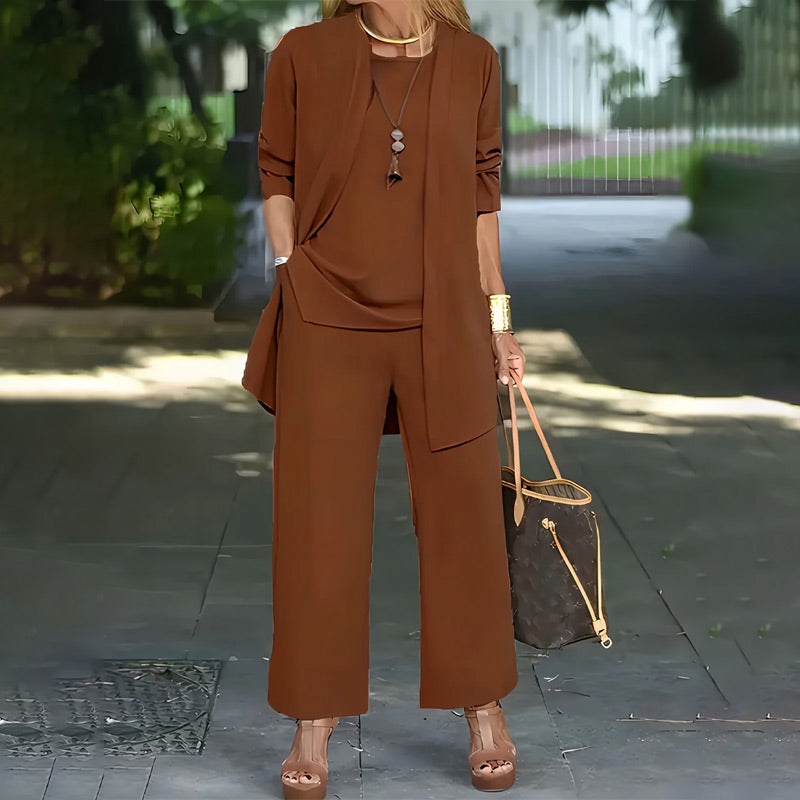 Elegante completo da donna in 3 pezzi, vestibilità casual