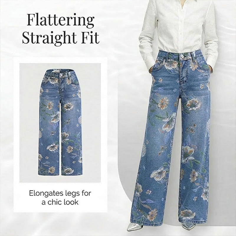 Rette blomstrete jeans